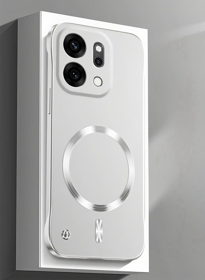 For Oppo Reno 14 5G Case，Raised Camera Lens Protection，Ultra Slim，without Edges，Support Wireless Charging，Magnetic Solid Color Premium Shockproof Protective Oppo Reno 14  Cover，Silver