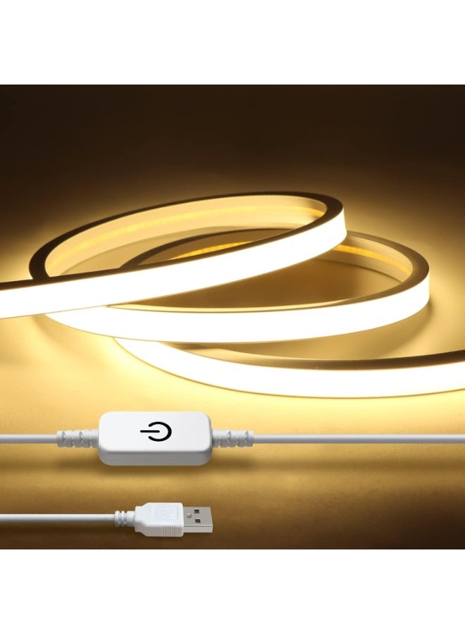 موثوقية التنبؤ مصابيح شريط إضاءة LED USB 5V COB LED باللون الأبيض الدافئ 3000K، 640LEDs أضواء حبل نيون LED عالية السطوع، شريط نيون LED مقاوم للماء 2M قابل للتعتيم للمطبخ والغرفة وديكور التلفزيون (أبيض دافئ) - Image 1