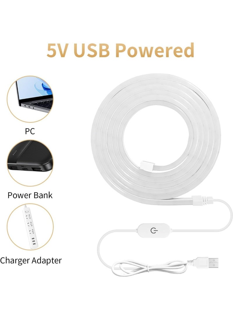 موثوقية التنبؤ مصابيح شريط إضاءة LED USB 5V COB LED باللون الأبيض الدافئ 3000K، 640LEDs أضواء حبل نيون LED عالية السطوع، شريط نيون LED مقاوم للماء 2M قابل للتعتيم للمطبخ والغرفة وديكور التلفزيون (أبيض دافئ) - Image 4