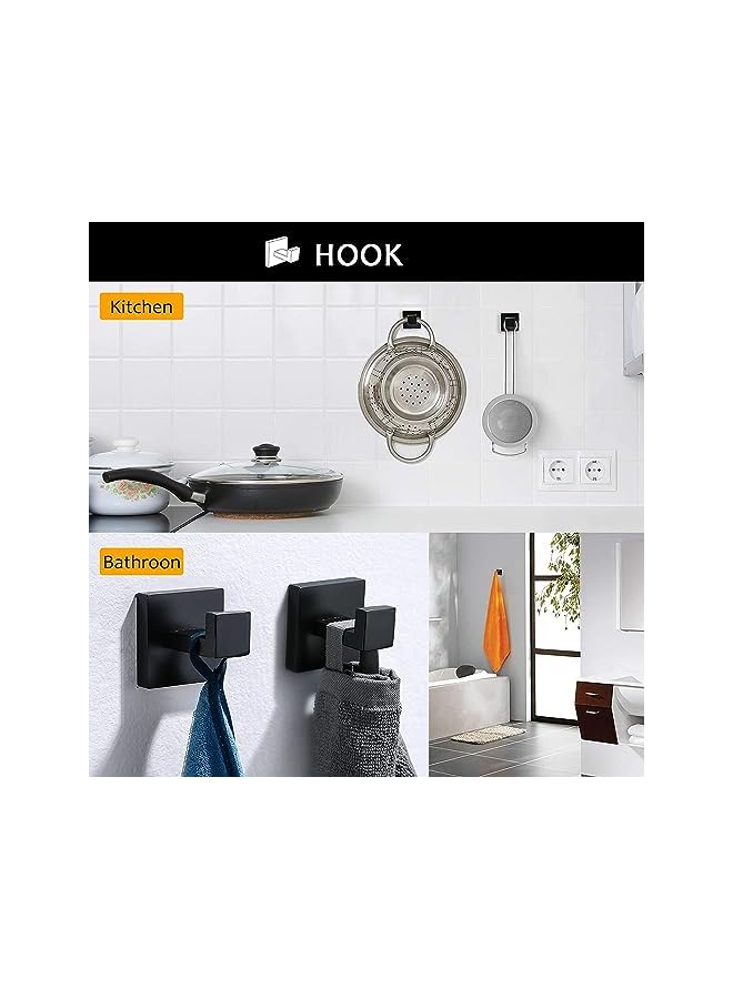 promass Bathroom Hardware Set, Wall Mounted Towel Rail, 5 Pieces Brushed Nickel Bathroom Accessories Set, Stainless Steel Toilet Roll Holder And Hooks (black2) - Image 3