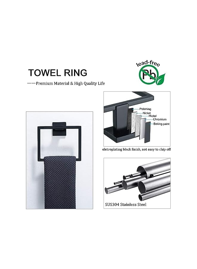 promass Bathroom Hardware Set, Wall Mounted Towel Rail, 5 Pieces Brushed Nickel Bathroom Accessories Set, Stainless Steel Toilet Roll Holder And Hooks (black2) - Image 2