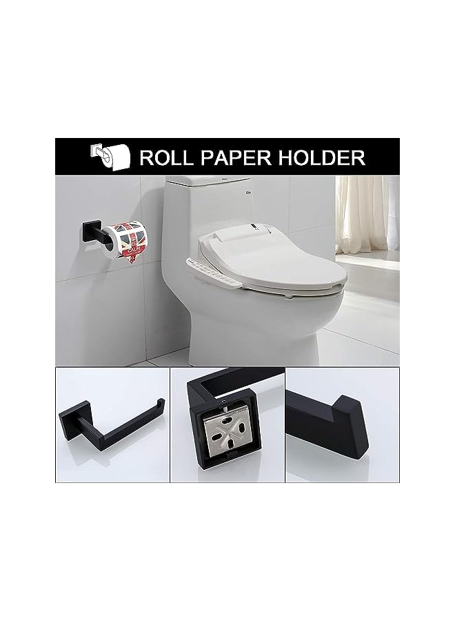 promass Bathroom Hardware Set, Wall Mounted Towel Rail, 5 Pieces Brushed Nickel Bathroom Accessories Set, Stainless Steel Toilet Roll Holder And Hooks (black2) - Image 4