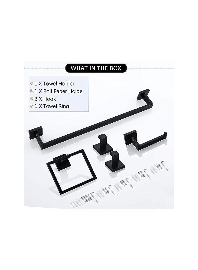 promass Bathroom Hardware Set, Wall Mounted Towel Rail, 5 Pieces Brushed Nickel Bathroom Accessories Set, Stainless Steel Toilet Roll Holder And Hooks (black2) - Image 5