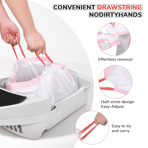 KONE 40 Count Thicken Cat Litter Box Liners Compatible With Automatic Cat Litter Box and Litter Box Robot 4 and 3,Heavy Duty Drawstring Kitten Litter Drawer Liners Disposable 25" x 16" - Image 5