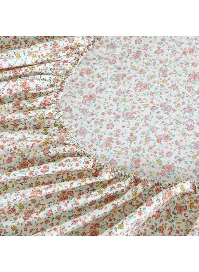 DAUAOTO 100% Cotton Bedding Printed Sheets Set for Queen Size Bed Up to 14" Deep Mattress, Ditsy Floral Pattern Bedlinen Sets,Pink - Image 3