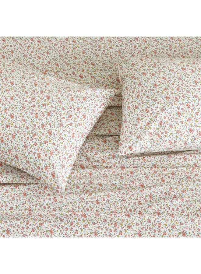 DAUAOTO 100% Cotton Bedding Printed Sheets Set for Queen Size Bed Up to 14" Deep Mattress, Ditsy Floral Pattern Bedlinen Sets,Pink - Image 1
