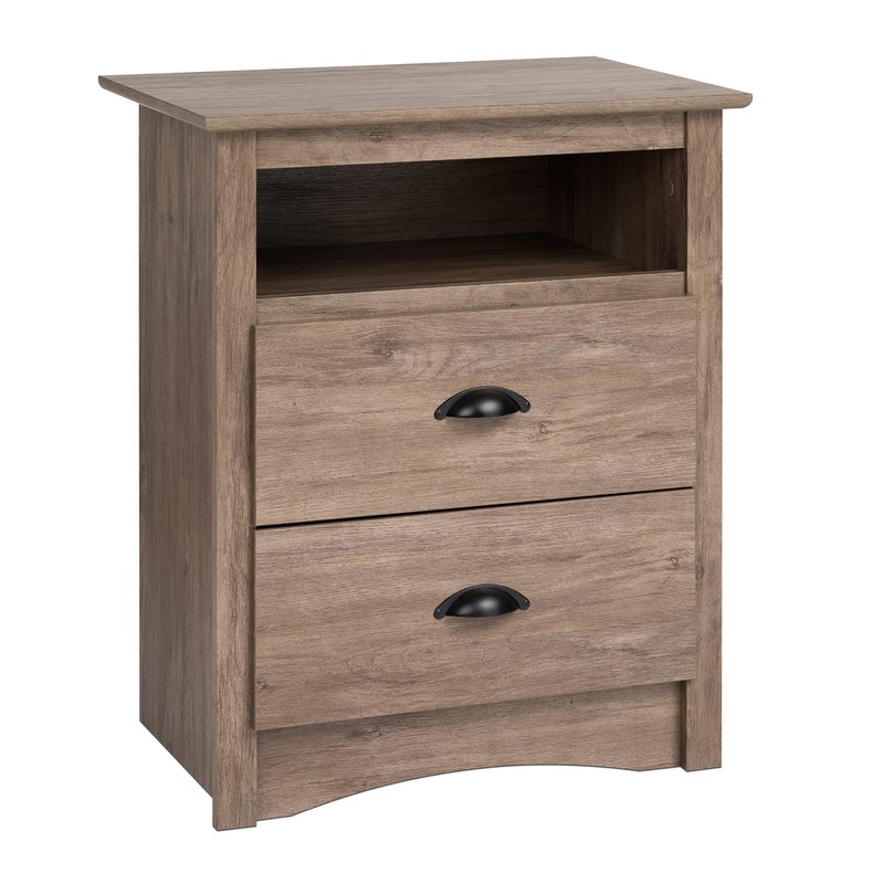 Prepacs Fremont 2 Drawer Nightstand Elegant Bedroom Furniture Bedside Table with Open Shelf 2325W x 16D x 28H Drifted Gray  DDC2428