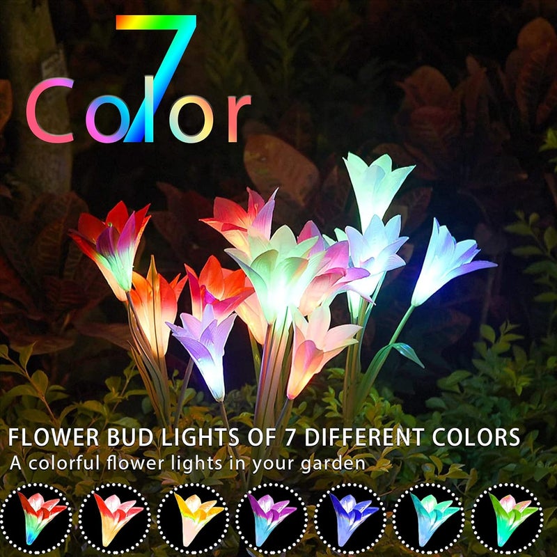 TONULAX Solar Lights Outdoor - Upgraded Garden Light, Multi-Color Changing Lily Solar Flower Lights for Patio,Yard Decoration, Bigger Flower and Wider Panel (2 Pack,Purple and Red) - Image 5