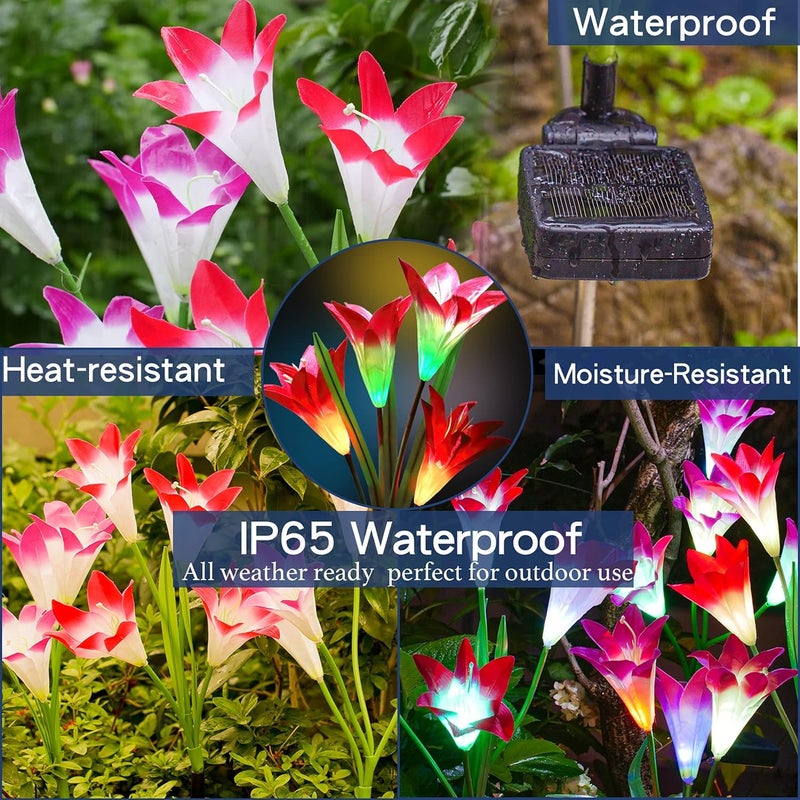 TONULAX Solar Lights Outdoor - Upgraded Garden Light, Multi-Color Changing Lily Solar Flower Lights for Patio,Yard Decoration, Bigger Flower and Wider Panel (2 Pack,Purple and Red) - Image 4