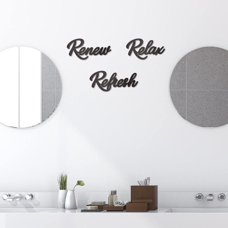 KOYILTD 3 Pieces Bathroom Decor Black Wooden Bath Room Sign Bathroom Wall Art Farmhouse Relax Renew Refresh Sign (black) - Image 5