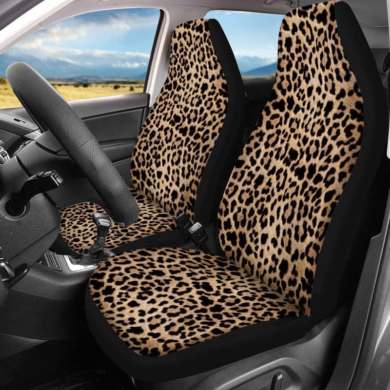 TOADDMOS Trendy Leopard Brown Animal Print Car Front Seat Covers Set of 2 - Image 2