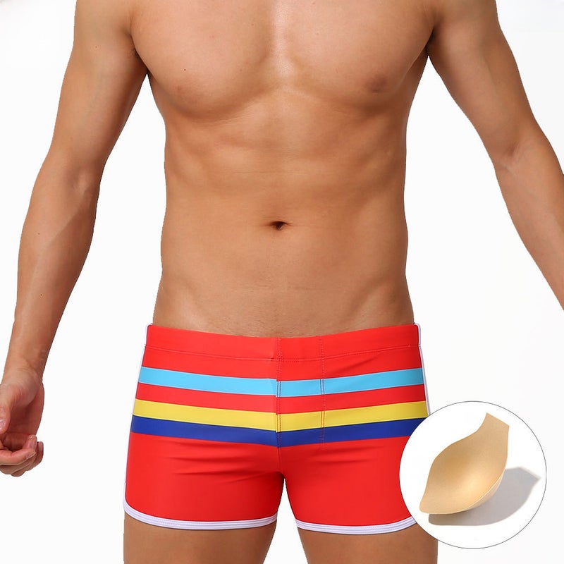 UXH men''s fashion sports split shorts with Cup three-dimensional pocket swimming trunks boxer four-corner swimming trunks swimsuit - Image 3
