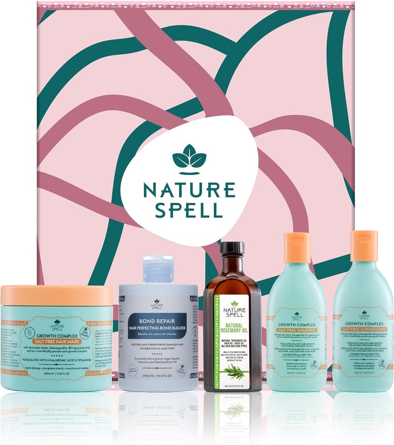 Nature Spell Haircare Heroes Gift Set  Shampoo & ConditionerHair MaskBond Builder & Rosemary Oil for Hair Growth 5 Products - Image 1