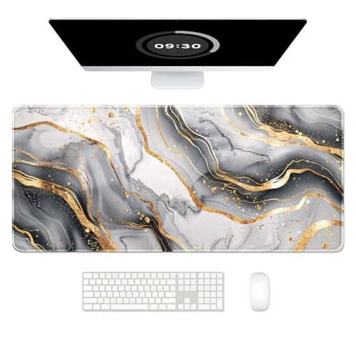 Auhoahsil Ultra Large Gaming Mousepad XXL Desk Mat Pretty Extended Full Size Desktop Matt for Keyboard Laptop Computer 355 x 157 in White Gray Marble - Image 1