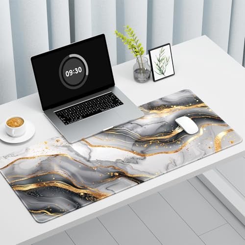 Auhoahsil Ultra Large Gaming Mousepad XXL Desk Mat Pretty Extended Full Size Desktop Matt for Keyboard Laptop Computer 355 x 157 in White Gray Marble - Image 3