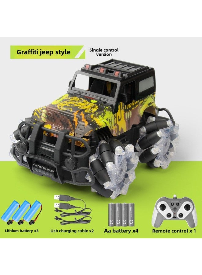 Loquat 2.4G Horizontal Off-road Vehicle Children's Electric Light Gesture Sensing Remote Control Car Rollover Drift Toy Car-Color:Graffiti Jeep Handle Remote Control (three Lithium) - Image 1