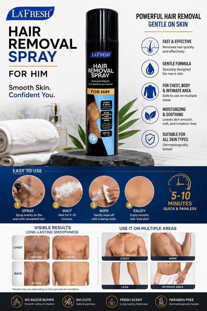 LA FRESH Hair Removal Spray for Men – Fast & Effective Body & Intimate Area Hair Remover 200ml - Image 2