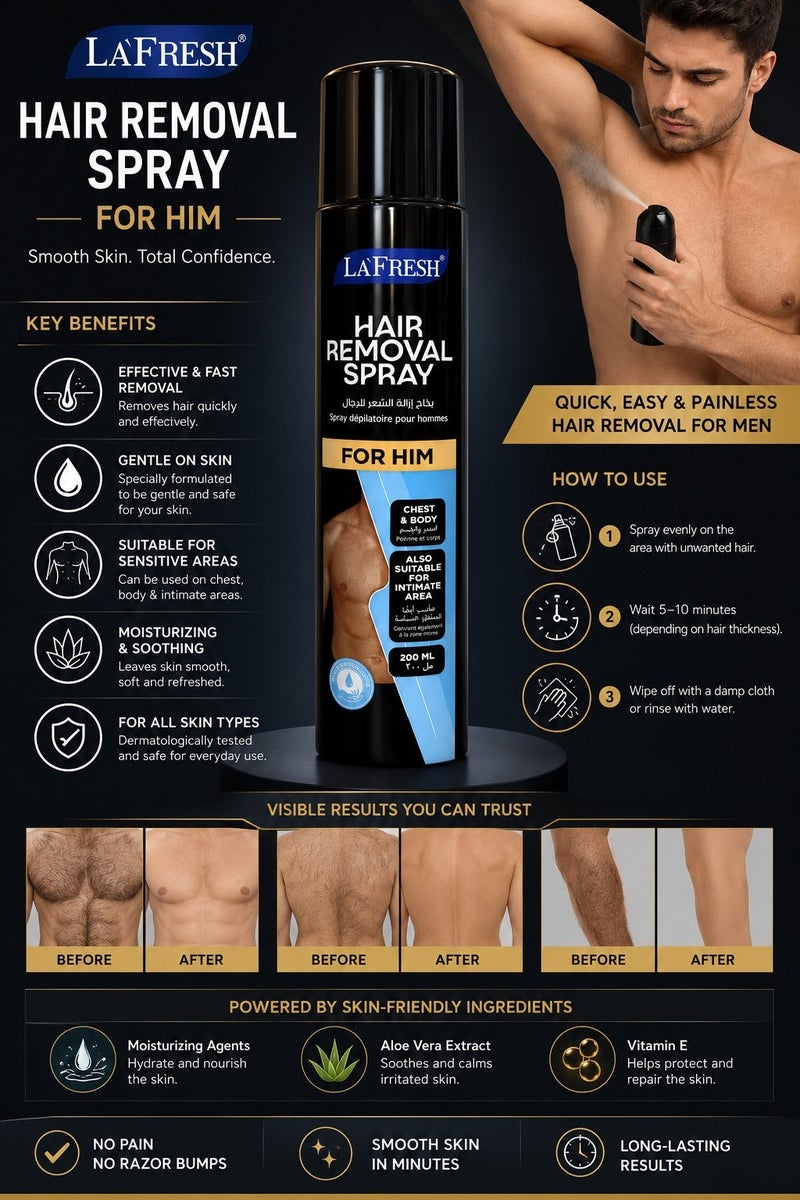 LA FRESH Hair Removal Spray for Men – Fast & Effective Body & Intimate Area Hair Remover 200ml - Image 3