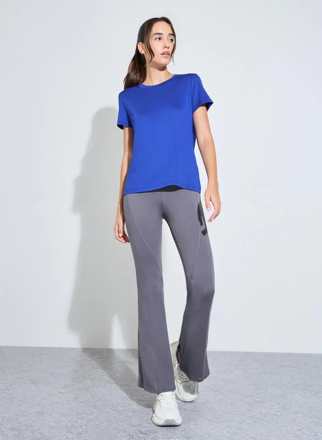 Styli Active Blue Basic Round Neck Short Sleeve Top