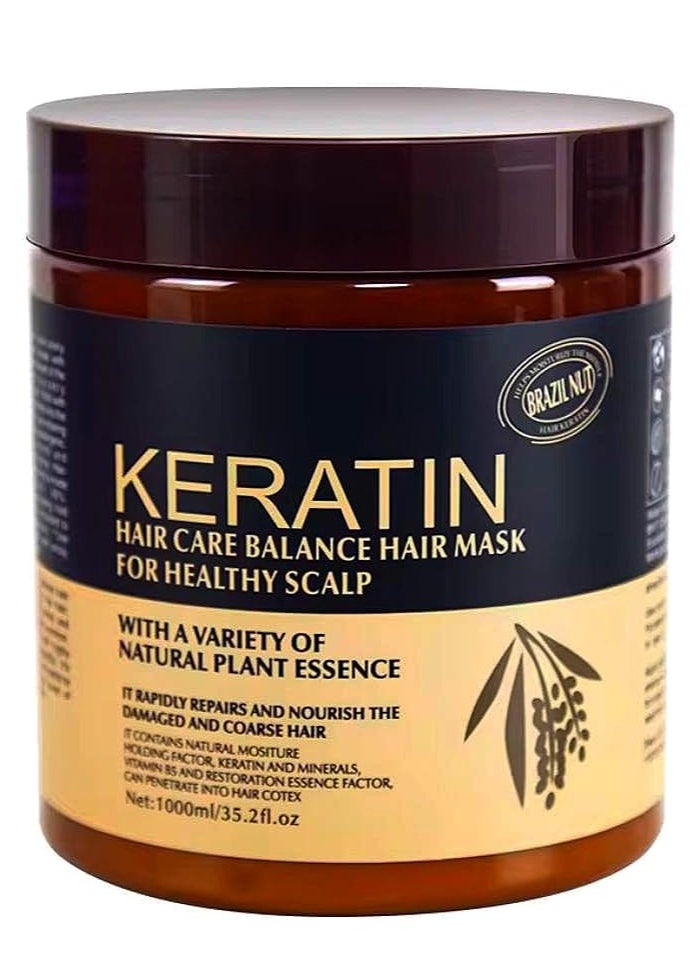 KERATIN - Hair Mask Keratin 1000ml Brazil Nut , Repairs and Nourish Damaged and Coarse Hair Natural Moisturizer Hydrating Smoothing Shining Strengthening Keratin Hair Mask Brazil Nut - Image 1