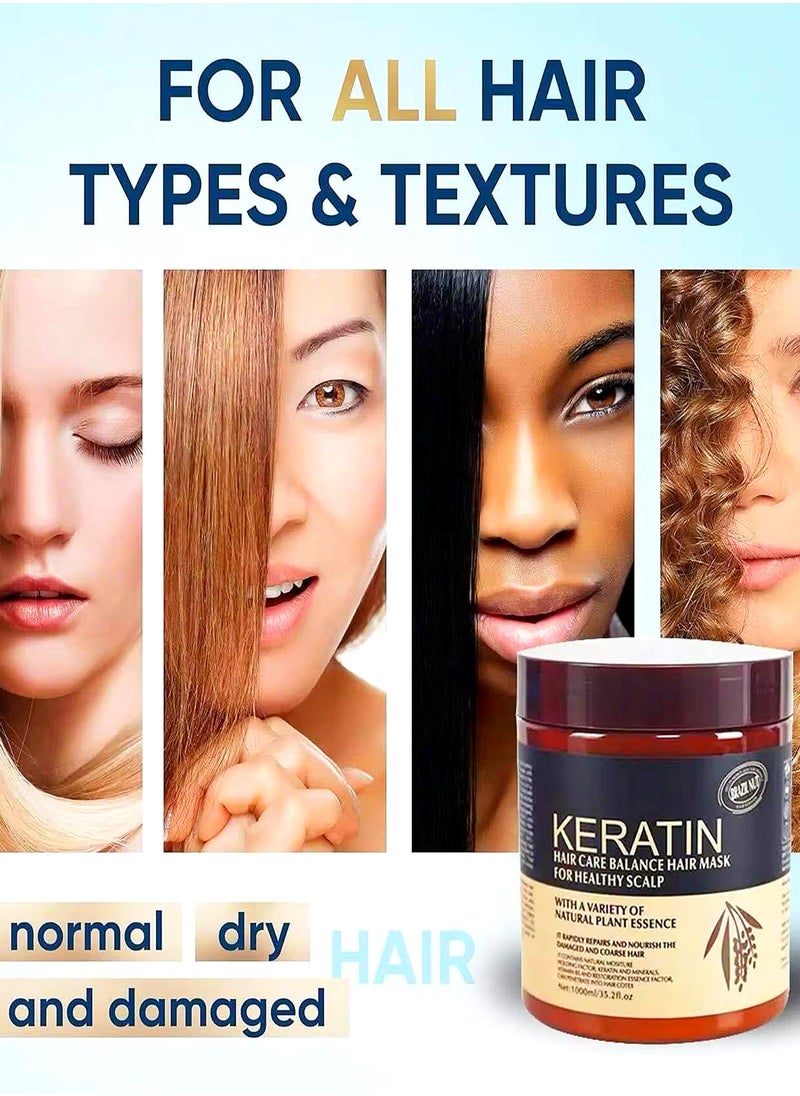 KERATIN - Hair Mask Keratin 1000ml Brazil Nut , Repairs and Nourish Damaged and Coarse Hair Natural Moisturizer Hydrating Smoothing Shining Strengthening Keratin Hair Mask Brazil Nut - Image 1