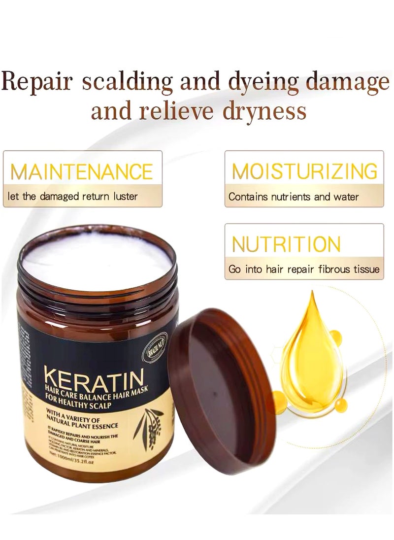 KERATIN - Hair Mask Keratin 1000ml Brazil Nut , Repairs and Nourish Damaged and Coarse Hair Natural Moisturizer Hydrating Smoothing Shining Strengthening Keratin Hair Mask Brazil Nut - Image 1