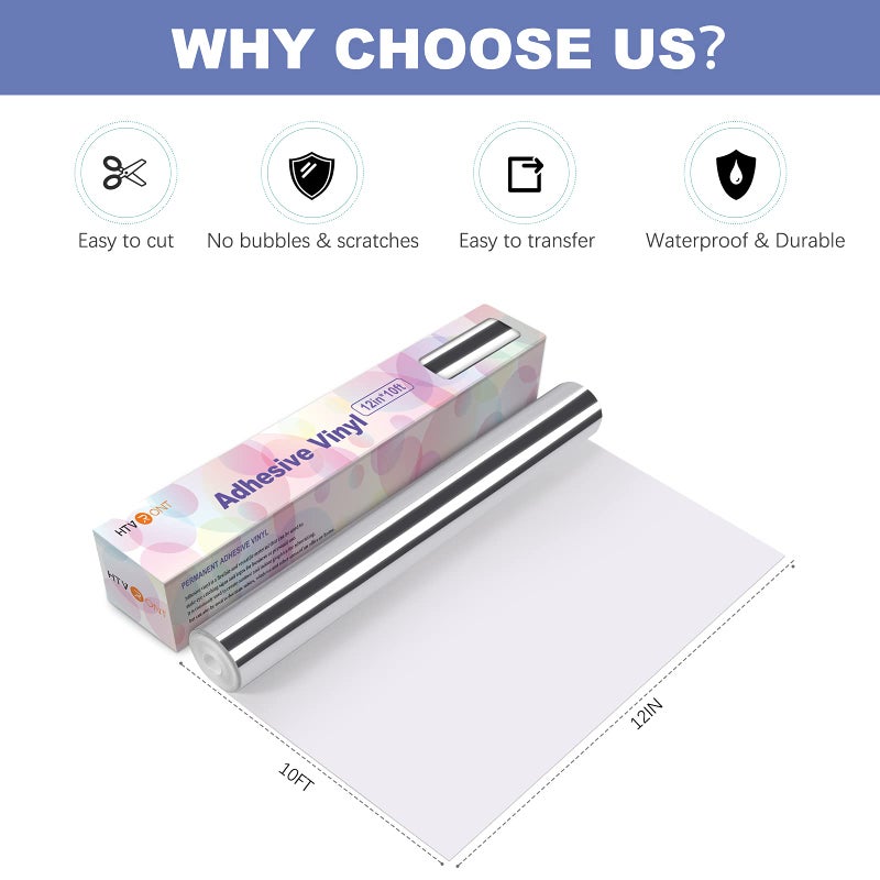 HTVRONT Silver Chrome Permanent Vinyl - 12" x 10FT Mirror Metallic Silver Adhesive Vinyl Compatible with Cricut Cutting Machine - Easy to Weed & Transfer Silver - Image 5