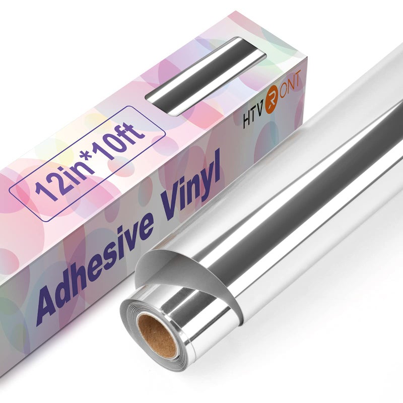 HTVRONT Silver Chrome Permanent Vinyl - 12" x 10FT Mirror Metallic Silver Adhesive Vinyl Compatible with Cricut Cutting Machine - Easy to Weed & Transfer Silver - Image 1