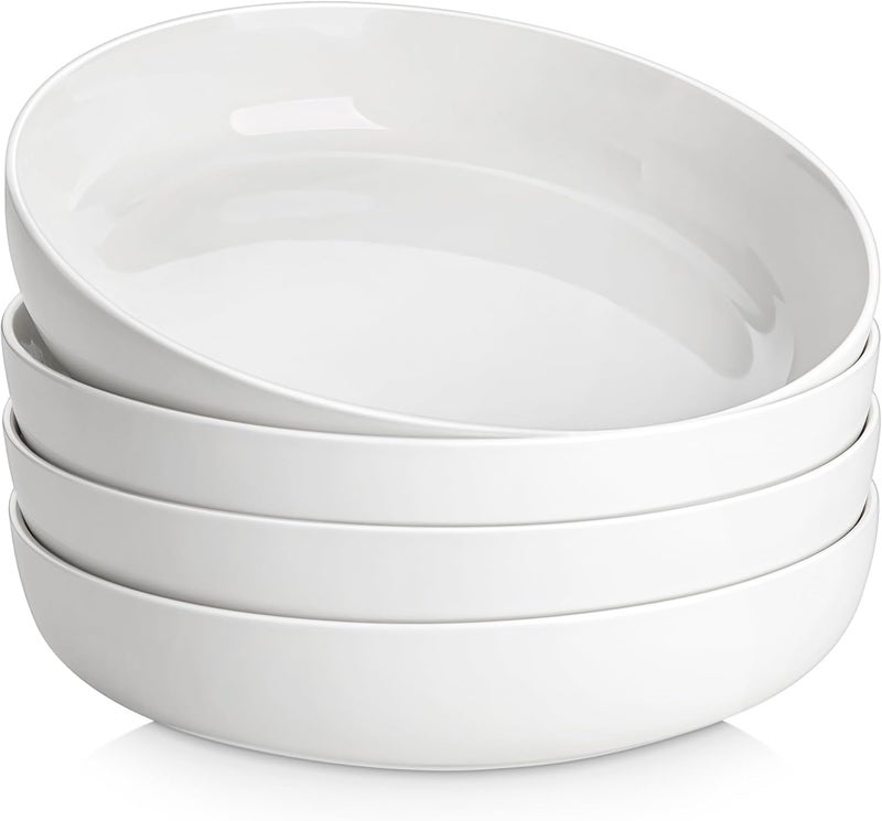 MALACASA 48 Oz Pasta Bowls Set of 4 9 Inch Salad Bowls White Ceramic Serving Bowls for Kitchen Microwave  Dishwasher Safe Series LUNA White - Image 1