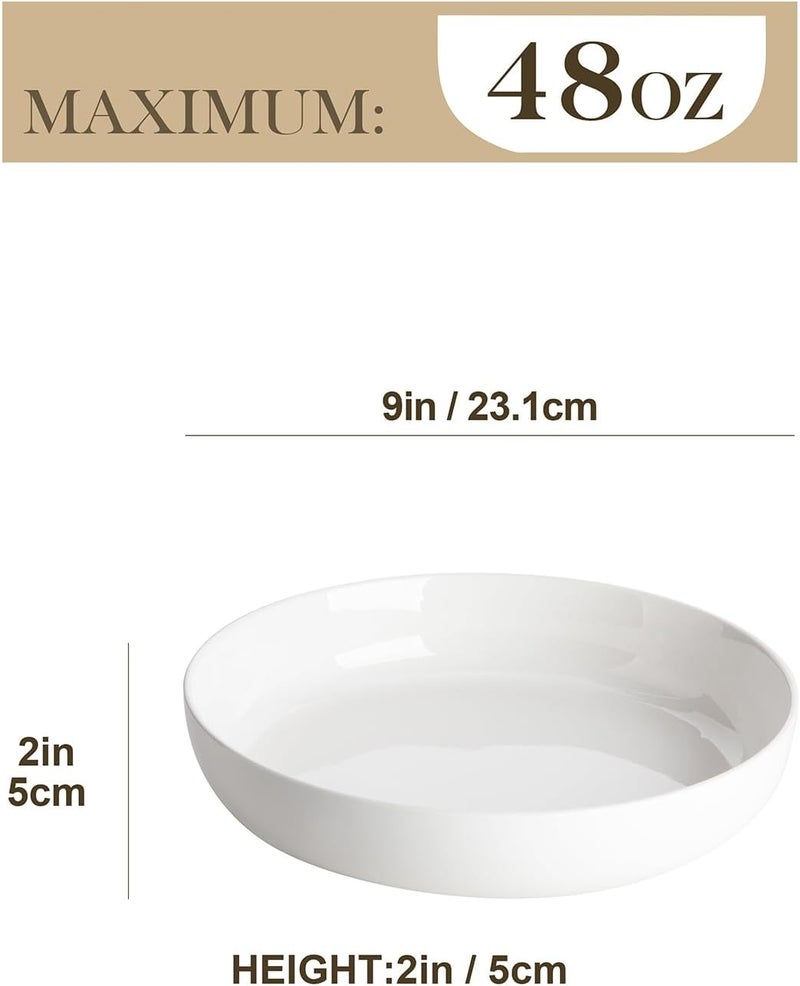 MALACASA 48 Oz Pasta Bowls Set of 4 9 Inch Salad Bowls White Ceramic Serving Bowls for Kitchen Microwave  Dishwasher Safe Series LUNA White - Image 2