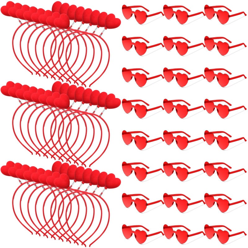 Yunsailing 48 Pcs Valentines Day Heart Headband Boppers and Heart Shape Sunglasses Valentines Accessories Costume Photo Prop(Red) - Image 1