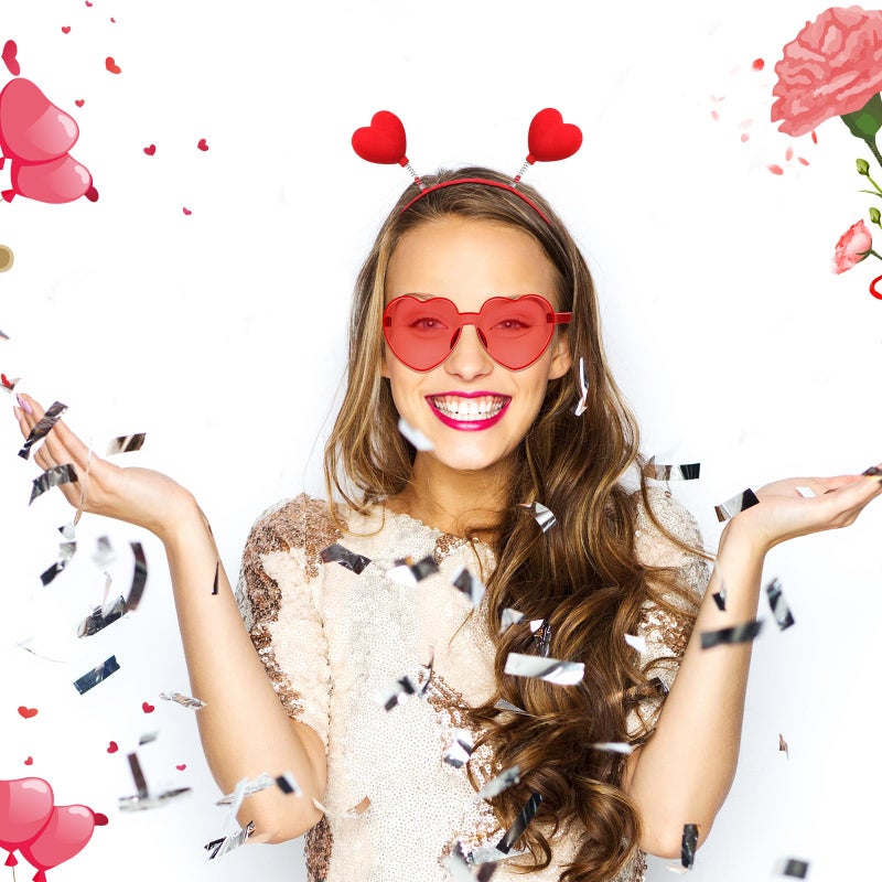 Yunsailing 48 Pcs Valentines Day Heart Headband Boppers and Heart Shape Sunglasses Valentines Accessories Costume Photo Prop(Red) - Image 4