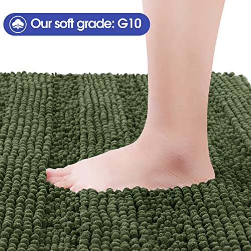 ACCUMTEK Striped Oliver Green Bathroom Rug Set 3 Pieces Ultra Soft, Non Slip Chenille Toilet Mat, Absorbent Plush Shaggy Bath Mats for Bathroom, Bedroom, Kitchen - Image 2