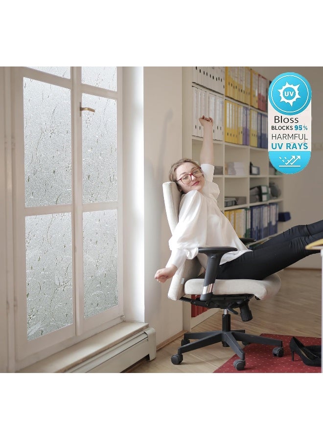 Bloss Window Privacy Film Decorative Stained Glass Floral Windows Film Non Adhesive Heat Blocking Bathroom Glass Film for Home Kitchen Office 177 by 787Inchs - Image 2