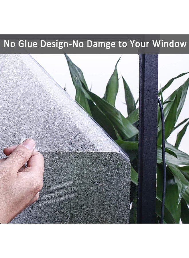 Bloss Window Privacy Film Decorative Stained Glass Floral Windows Film Non Adhesive Heat Blocking Bathroom Glass Film for Home Kitchen Office 177 by 787Inchs - Image 5