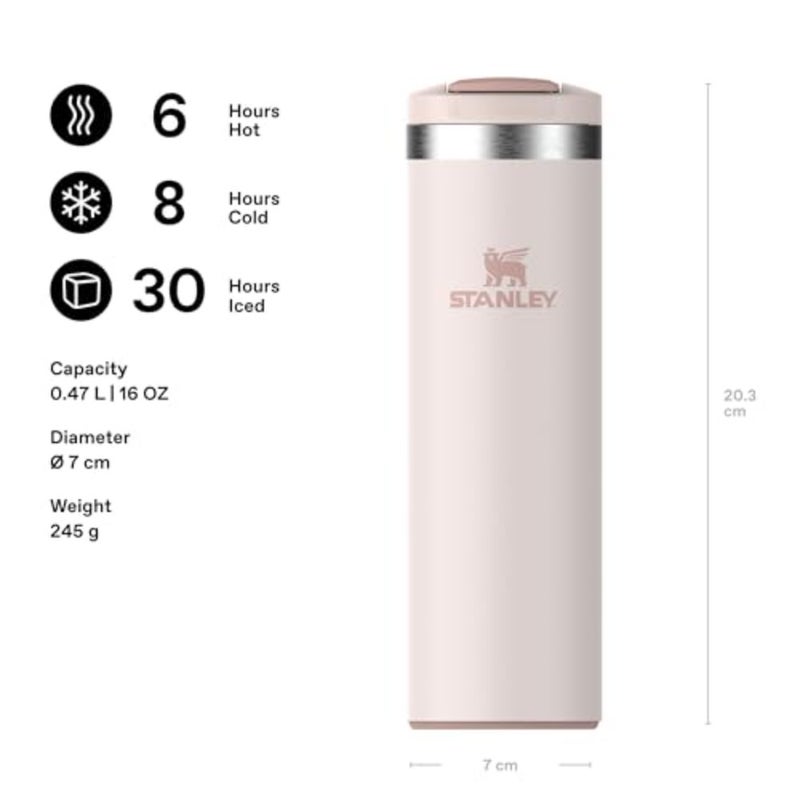 Aerolight Transit Travel Mug 0.47L - Keeps 6 Hours Hot - 8 Hours Cold - Dishwasher Safe - Leakproof - Car Cup Holder Compatible - Insulated Coffee Cup - Rose Quartz - Image 2