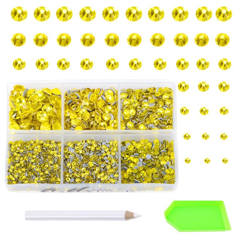 AD Beads 4500 Pieces Hotfix Rhinestones Flat Back 6 Sizes 26 mm Crystal Round Glass Gems with Tweezers and Picking Rhinestones Pen or Crafts Nail Face Art Bags Clothes Shoes DIY Citrine