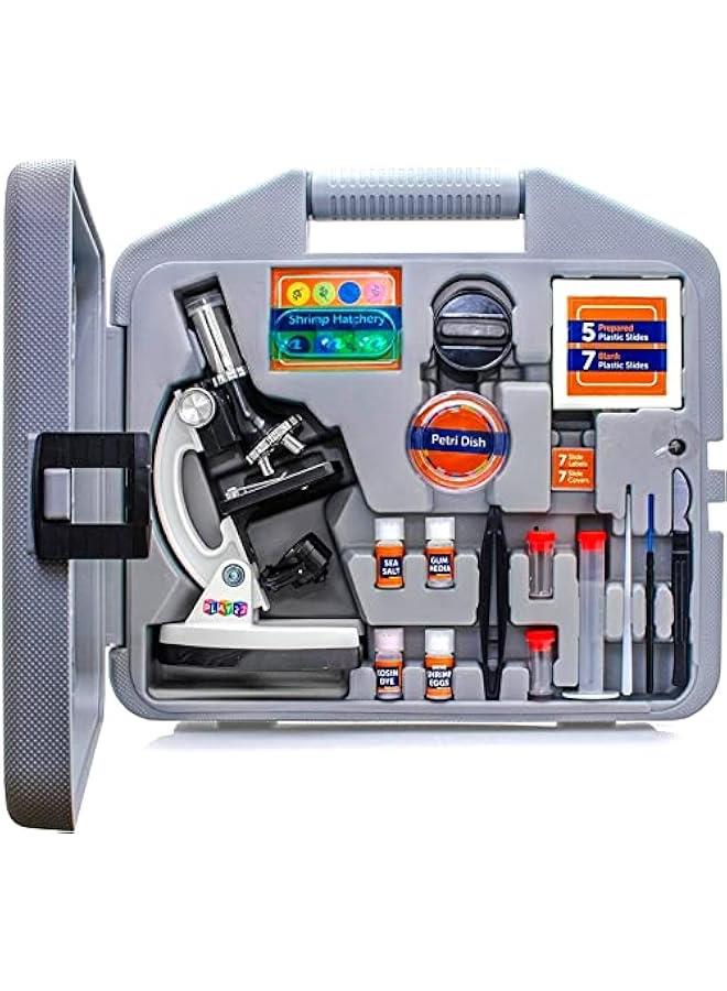 Arabest Children's Microscope Kit 50 Pieces - 120X - 1200X Slides Specimens - Child's Beginner Steel Body Toy Microscope in Carrying Case - Educational Science Lab Plaything Ideal Present  - Image 1
