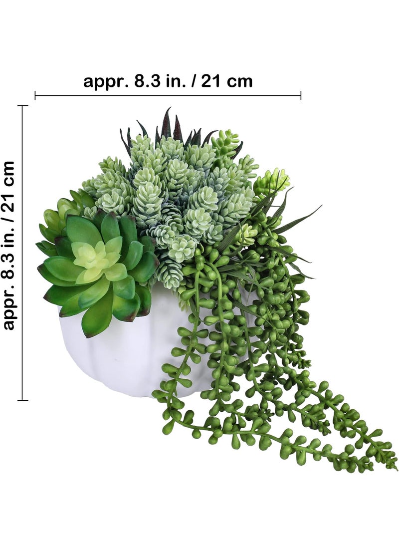 Winlyn White Fall Pumpkin Centerpiece Artificial Succulent Pumpkin Arrangement with Assorted String of Pearls Succulents for Fall Thanksgiving Gifts Home Wedding Table Mantel Windowsill Shelf Decor  - Image 2