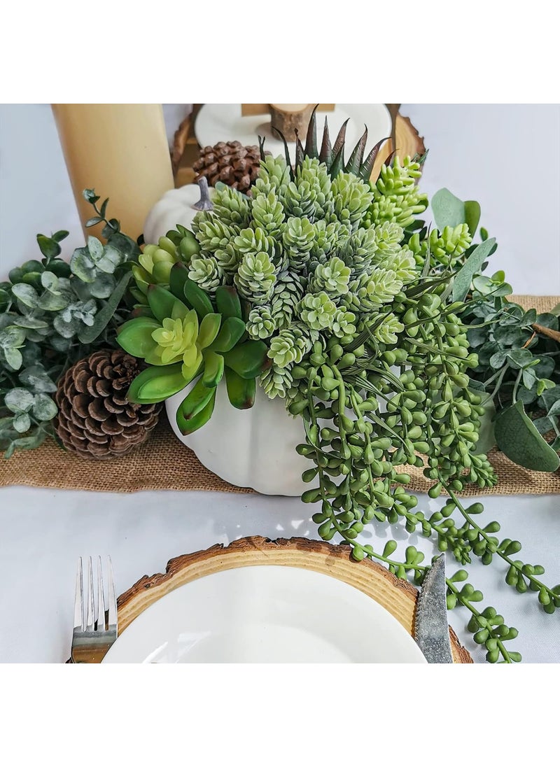 Winlyn White Fall Pumpkin Centerpiece Artificial Succulent Pumpkin Arrangement with Assorted String of Pearls Succulents for Fall Thanksgiving Gifts Home Wedding Table Mantel Windowsill Shelf Decor  - Image 3