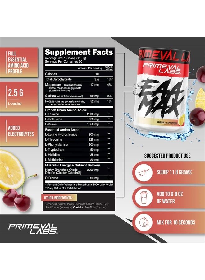 Primeval Labs EAA Max, BCAA Perfect Amino Acid Powder - Pre or Post Workout Muscle Recovery - BCAAs, EAAs, Electrolytes, Supports Hydration & Performance, Keto Friendly, Tropical Lemonade 30 Servings - Image 1