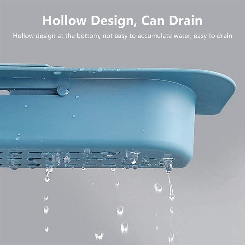 KIDINGTON KIDINGTON Telescopic Sink Sponge Holder Sink Storage Rack Caddy Shelf Organizer Scrubber Tray Drain Basket Plastic Dispenser Expandable Adjustable 2in1 Hanger with Towel Bar for Home Multi - Image 3