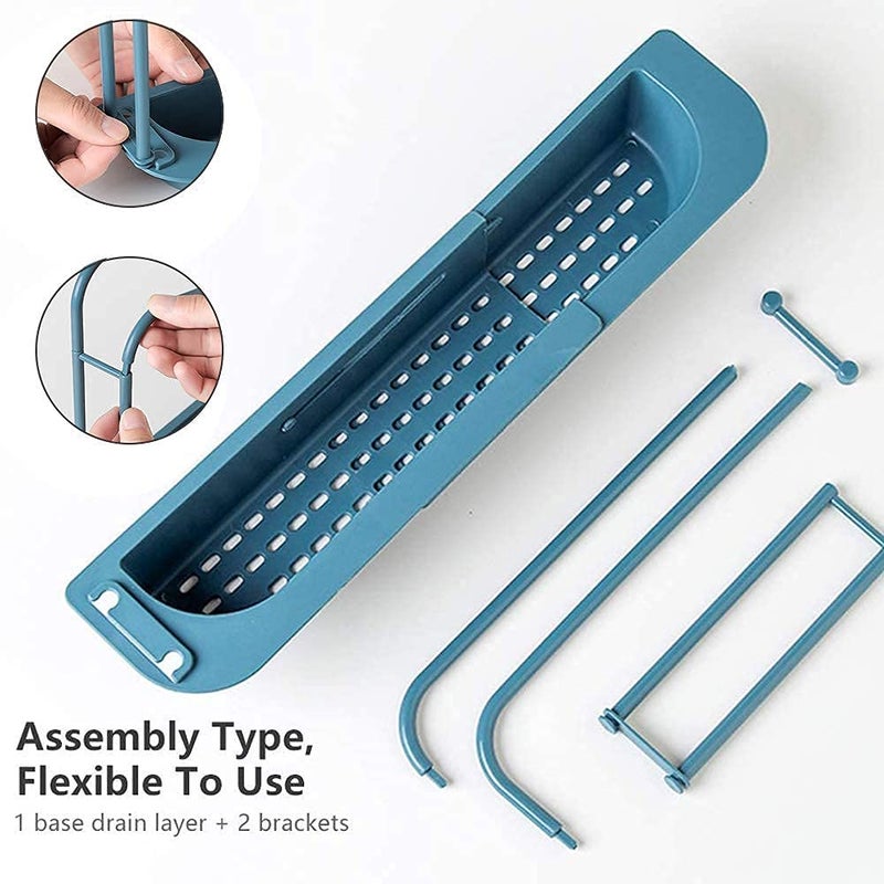 KIDINGTON KIDINGTON Telescopic Sink Sponge Holder Sink Storage Rack Caddy Shelf Organizer Scrubber Tray Drain Basket Plastic Dispenser Expandable Adjustable 2in1 Hanger with Towel Bar for Home Multi - Image 5