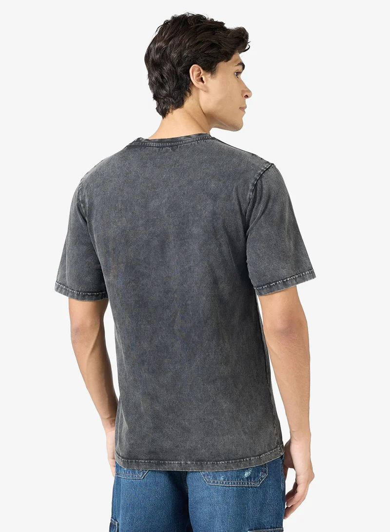 Seventy Five Acid Wash Graphic Print Regular Fit T-Shirt