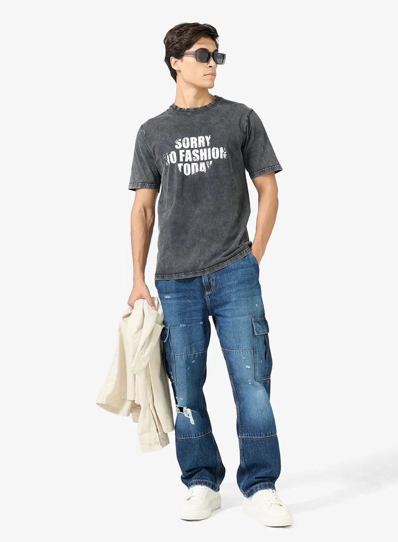 Seventy Five Acid Wash Graphic Print Regular Fit T-Shirt