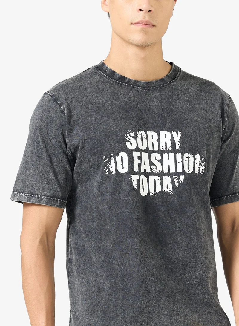 Seventy Five Acid Wash Graphic Print Regular Fit T-Shirt