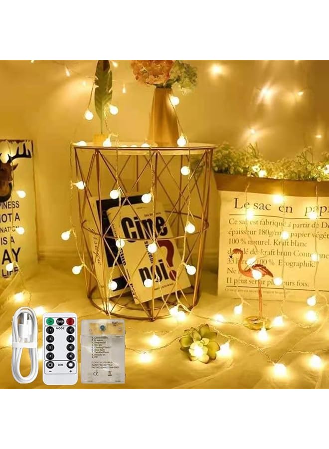 The Bros Globe String Lights, Battery and USB Operated 33 FT 80 LED White Ball String Lights 8 Modes With Remote Control,Indoor Outdoor LED Fairy Lights for Home, Garden, Festivals, Party - Image 1