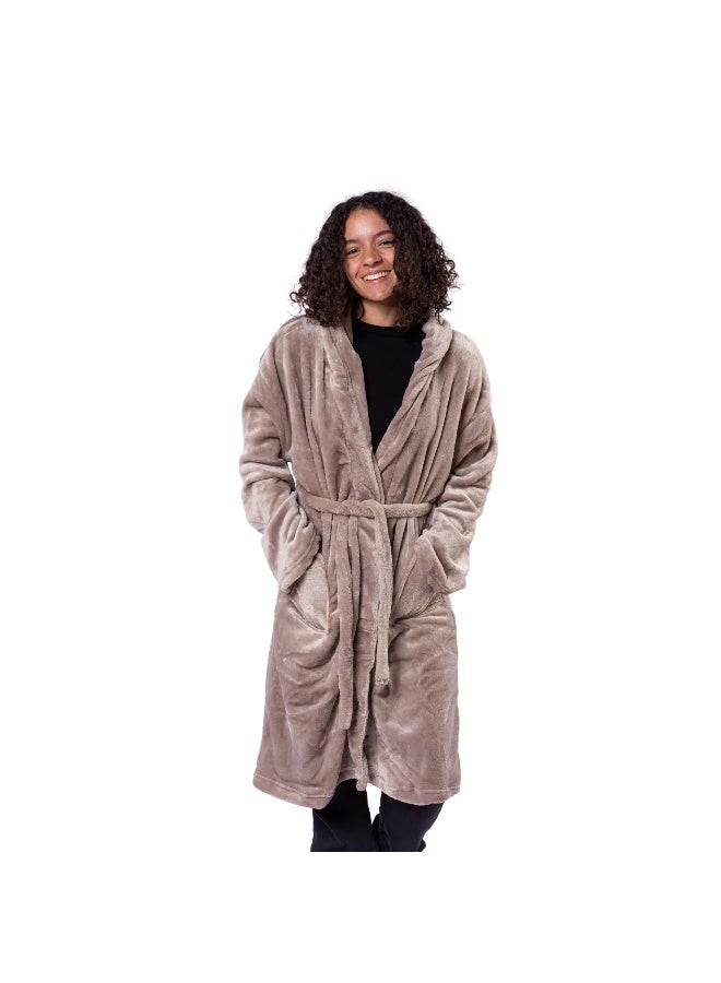 Mintra Lightweight Cozy Robe, 250 GSM Extra Soft Premium Microfiber in Mocha - M Size 101cm length - Image 1