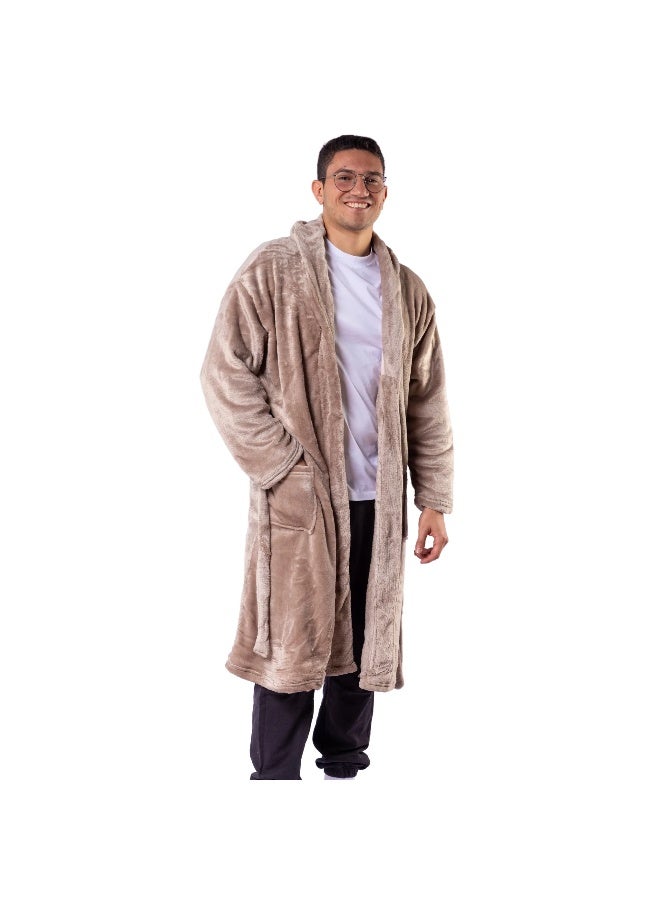 Mintra Lightweight Cozy Robe, 250 GSM Extra Soft Premium Microfiber in Mocha - M Size 101cm length - Image 2