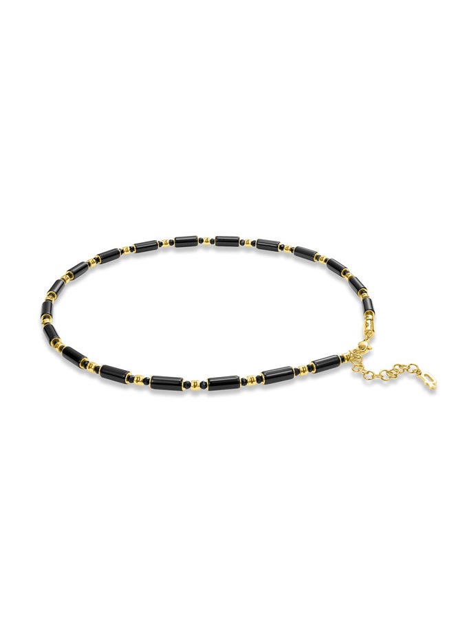 POLICE SILO Necklace  Black Circular and Cylindrical Beads on IP Gold Stainless Steel Chain for Bold Contrast  - Image 2